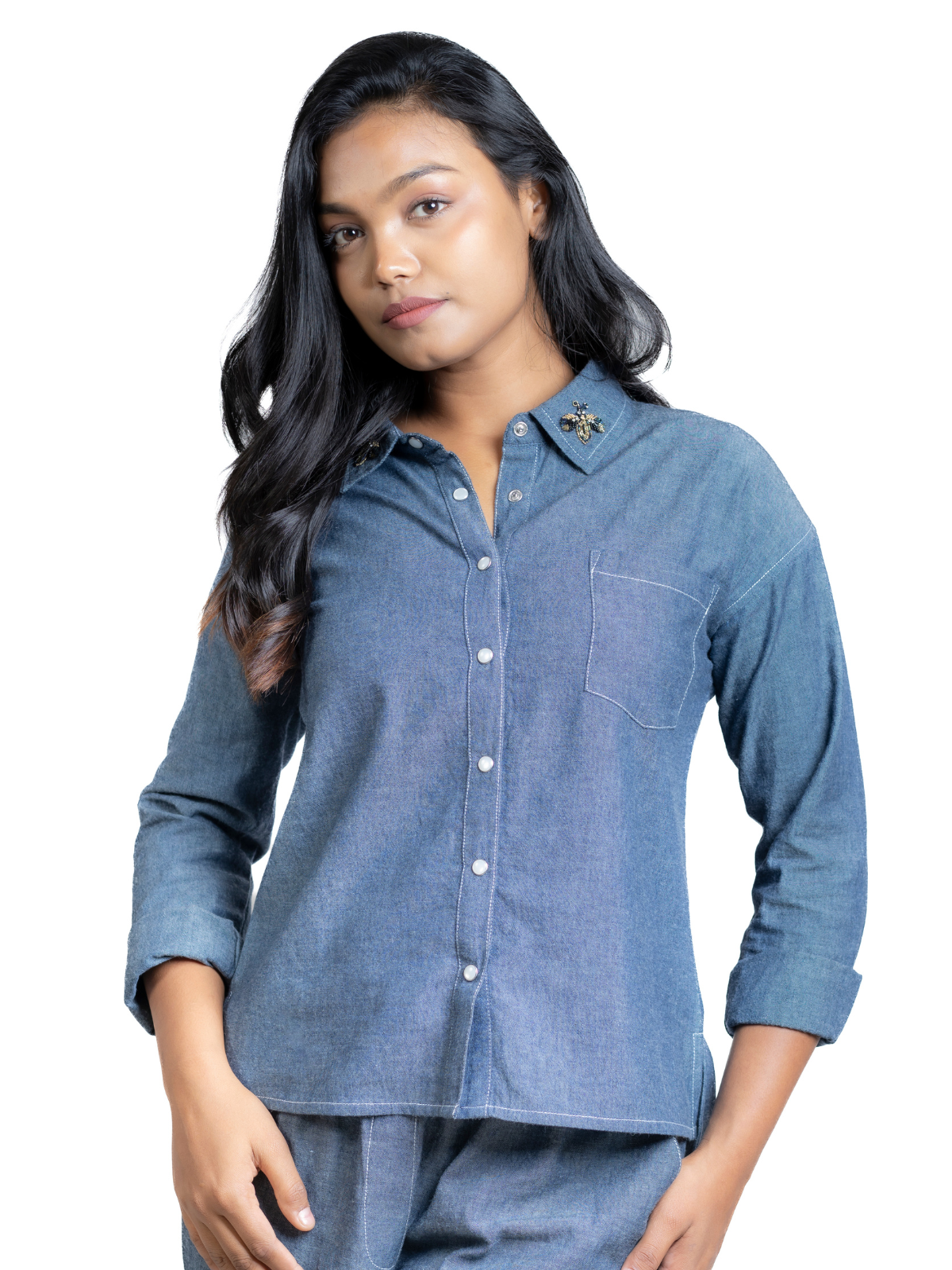 Ameri 21AW アメリ UND 2WAY CHAMBRAY VELOUR TOP シャンブレー