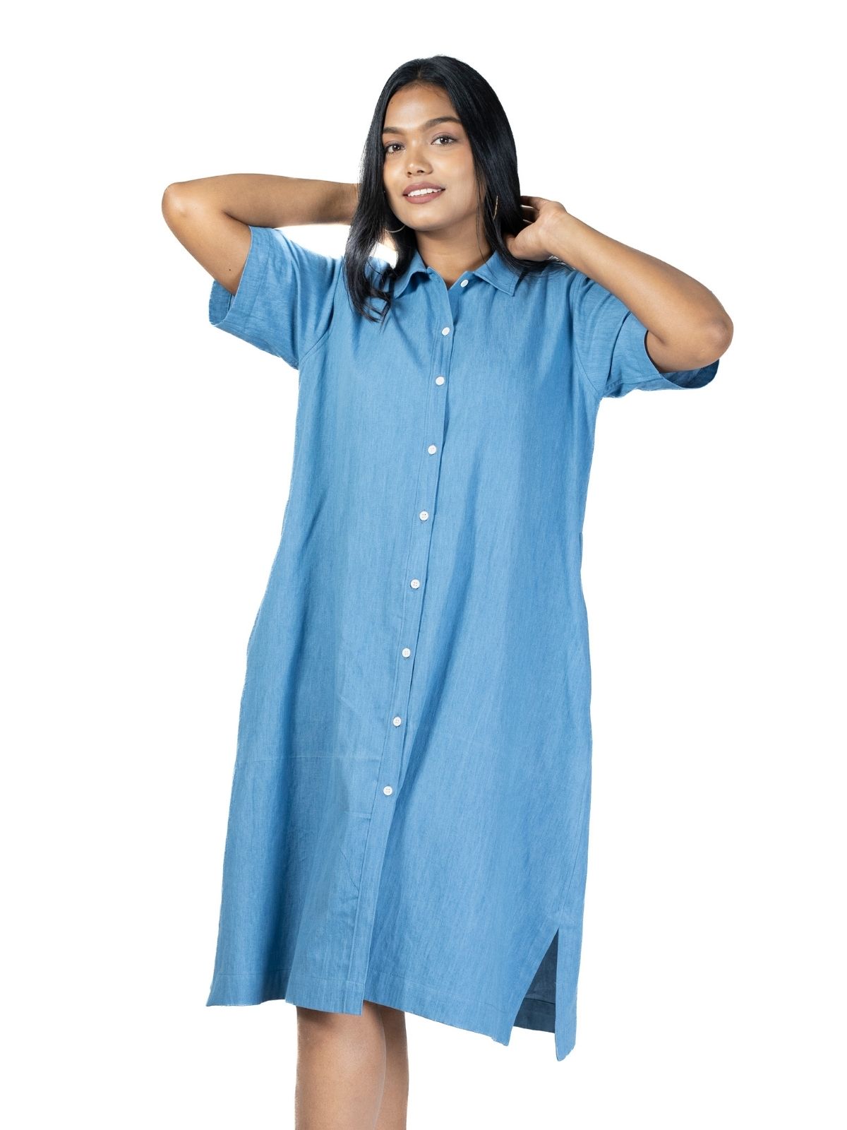Chambray shirt dress for women