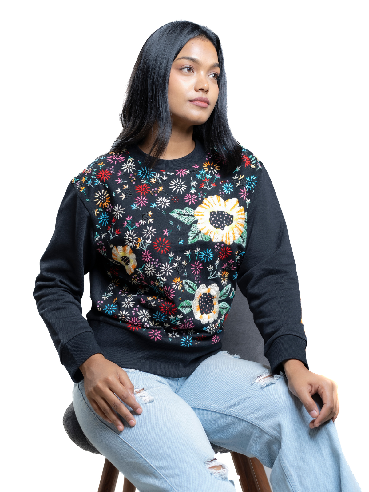 Hand embroidered sweater deals