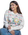 White Solid Color Hand-Embroidered Sweatshirt